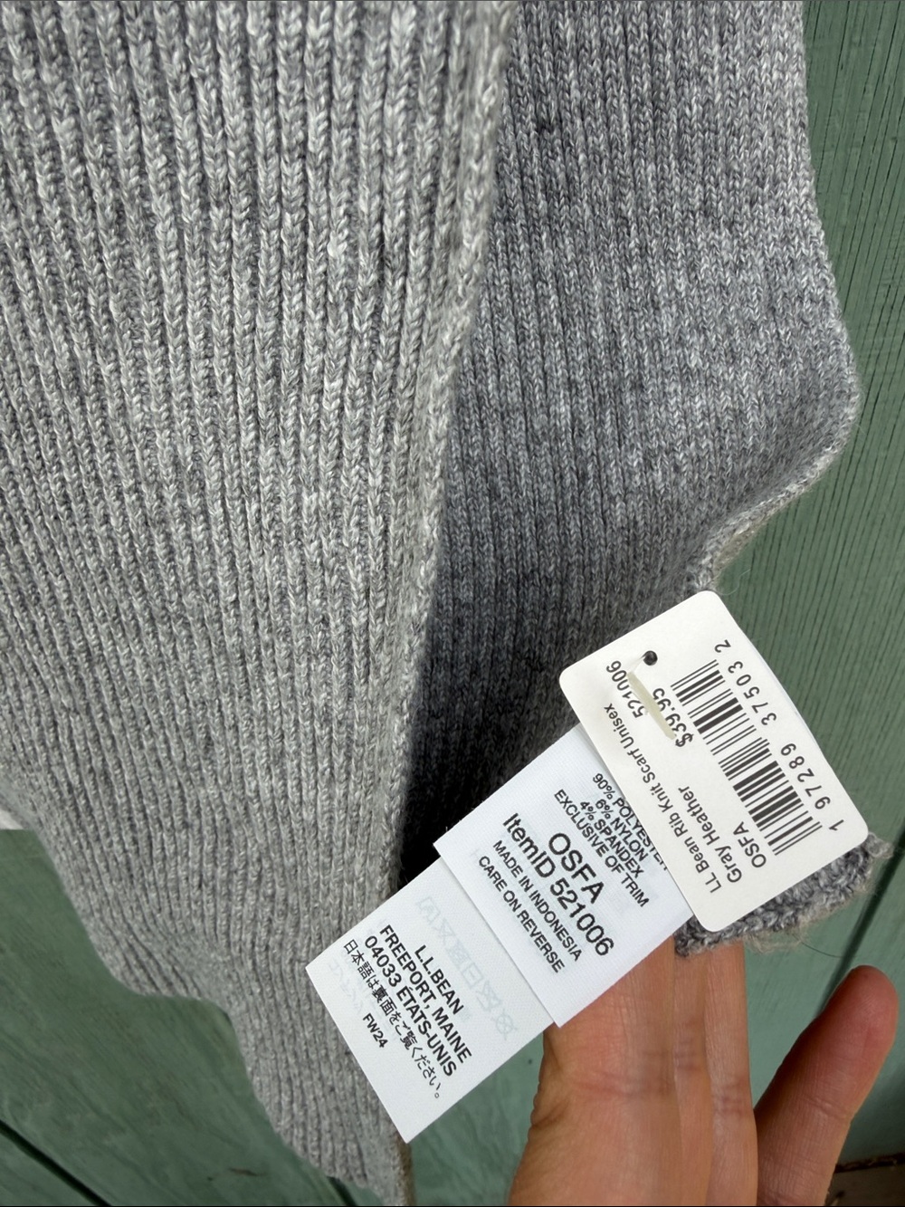 L.L. Bean Light Grey Ribbed Scarf - Picture 2 of 5